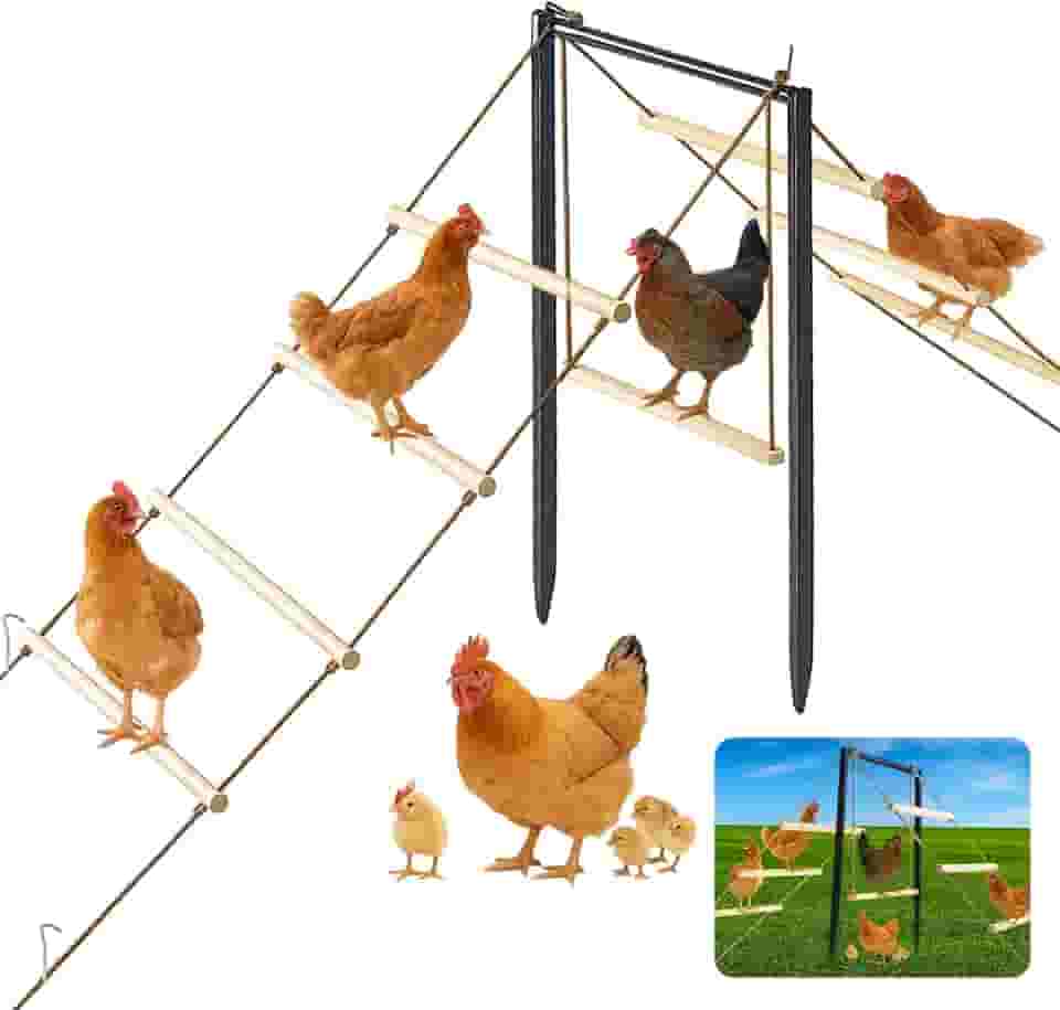 Briwooody Poleiro de madeira de 43 x 50 cm com estacas giratórias de metal à prova de ferrugem poleiro de galinha resistente para galinheiros, aves de quintal, patos, galinhas, fácil de montar, design