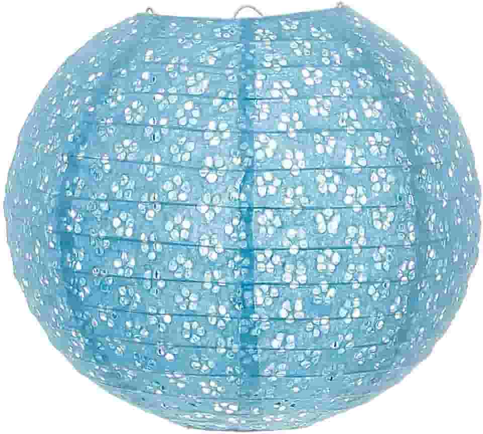 Luminária Japonesa Papel 30 cm Vazada Azul Claro