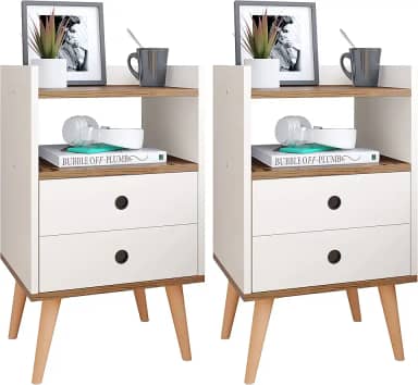 Conjunto Mesa de Cabeceira Kit Mesinha Canto Quarto Lateral Cama 2 Gavetas Organizadoras Retrô Quarto - Dream RPM