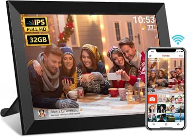Moldura digital FRAMEO, porta-retrato digital Wi-Fi de 10,1 polegadas com tela sensível ao toque IPS de 1280 x 800, armazenamento integrado de 32 GB, fácil de compartilhar fotos ou vídeos via