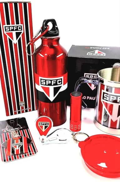 Kit São Paulo Time Futebol Presente Aniversário Namorado Caneca Térmica Squeeze Produto Oficial Licenciado Academia Masculino Pai Amigo Homem Filho Chefe Torcedor Torcida Organizada Tricolor