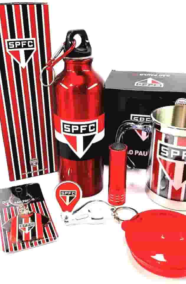 Kit São Paulo Time Futebol Presente Aniversário Namorado Caneca Térmica Squeeze Produto Oficial Licenciado Academia Masculino Pai Amigo Homem Filho Chefe Torcedor Torcida Organizada Tricolor
