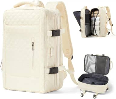 Mochila de viagem grande para mulheres e homens, bagagem de mão, avião, aprovada, tamanho do item pessoal, mochila de trabalho, mochila de viagem com compartimento para sapatos, bege