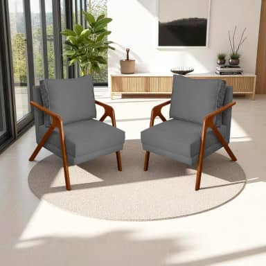 Kit 2 Poltronas Para Sala Decorativas Shine Cadeiras Reforçadas Para Recepção Manicure Sala De Espera Consultório Escritório Confortável Em Madeira Maciça Castanho Suede Cores (Cinza)