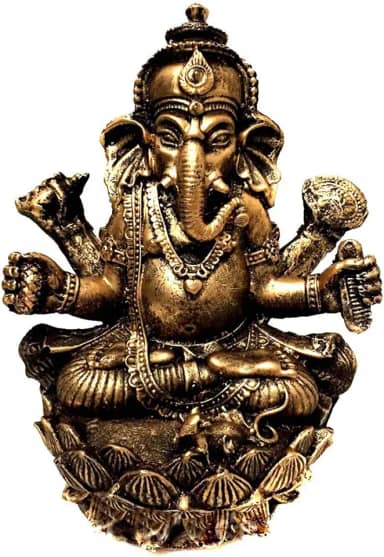 Estátua de Ganesha Flor de Lotus Dourada Resina 15cm