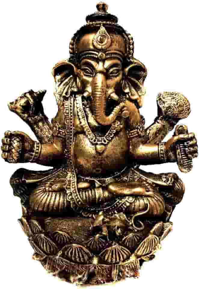 Estátua de Ganesha Flor de Lotus Dourada Resina 15cm