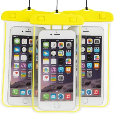 Kit 3 Unidades Capa Case A Prova D'água Impermeável para Celular Smartphone Capinha com Alça Universal Proteção 360º Completa Sensível ao Toque (Amarela)