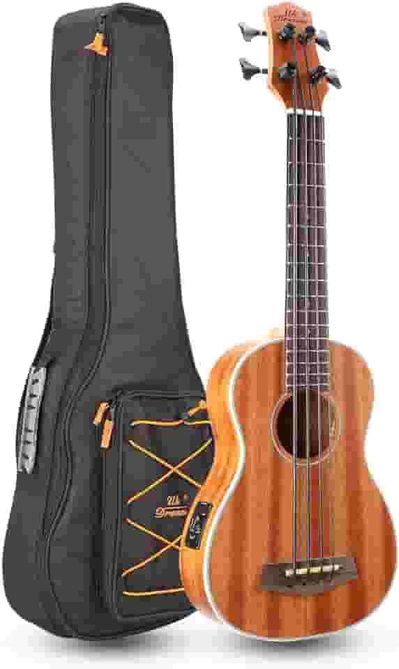 Ukulele baixo elétrico acústico de 76 cm de madeira sapele com bolsa de trabalho, alça, palhetas