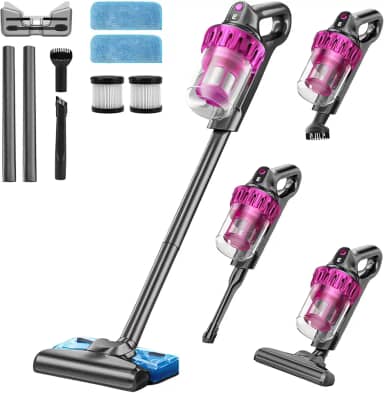 Sucção e reboque aspirador de pó vertical sem fio, Ajuste de 3 velocidades, Tanque de água removível, Equipado com cabeça de escova dois em um, elemento filtrante×2, Sucção de boca plana, pano×2