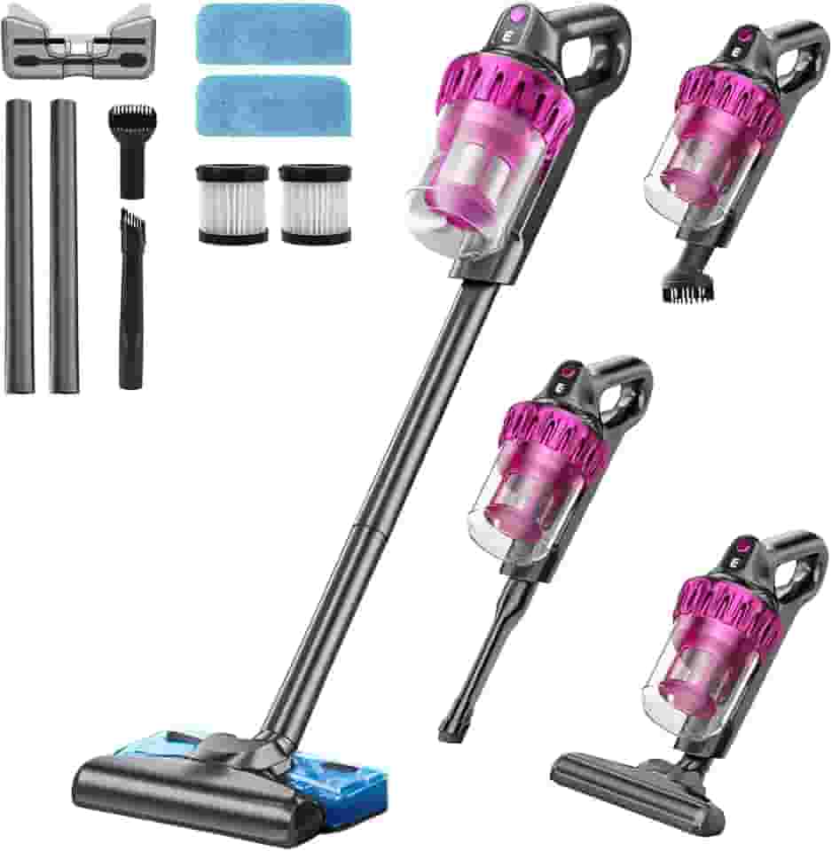 Sucção e reboque aspirador de pó vertical sem fio, Ajuste de 3 velocidades, Tanque de água removível, Equipado com cabeça de escova dois em um, elemento filtrante×2, Sucção de boca plana, pano×2