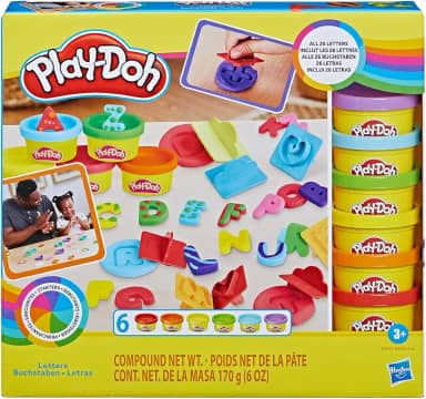 Play-Doh Massinha de Modelar Infantil, Kit Inicial de Letras, conjunto com 26 carimbos e 6 potes de massinha colorida, para crianças a partir de 3 anos