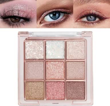 Paleta de sombras com glitter de 9 cores, sombra de olhos para mulheres e meninas, rosa, ouro branco, brilhante, brilhante, paleta de sombras, paleta de sombras pastel quente, longa duração, à prova