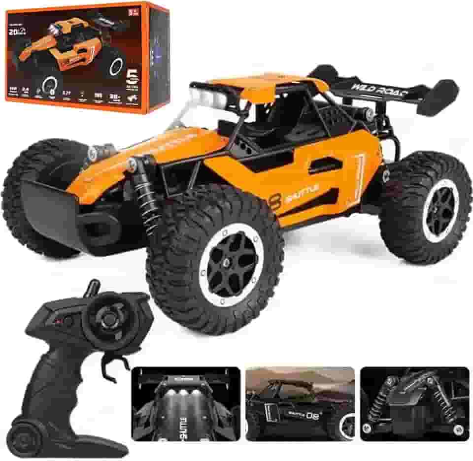 Carrinho Controle Remoto RC 1:16, Off-Road, Preto, 20km/h, Com Luzes LED, Drift Rápido, 2.4Ghz, Para Uso em Todo Terreno