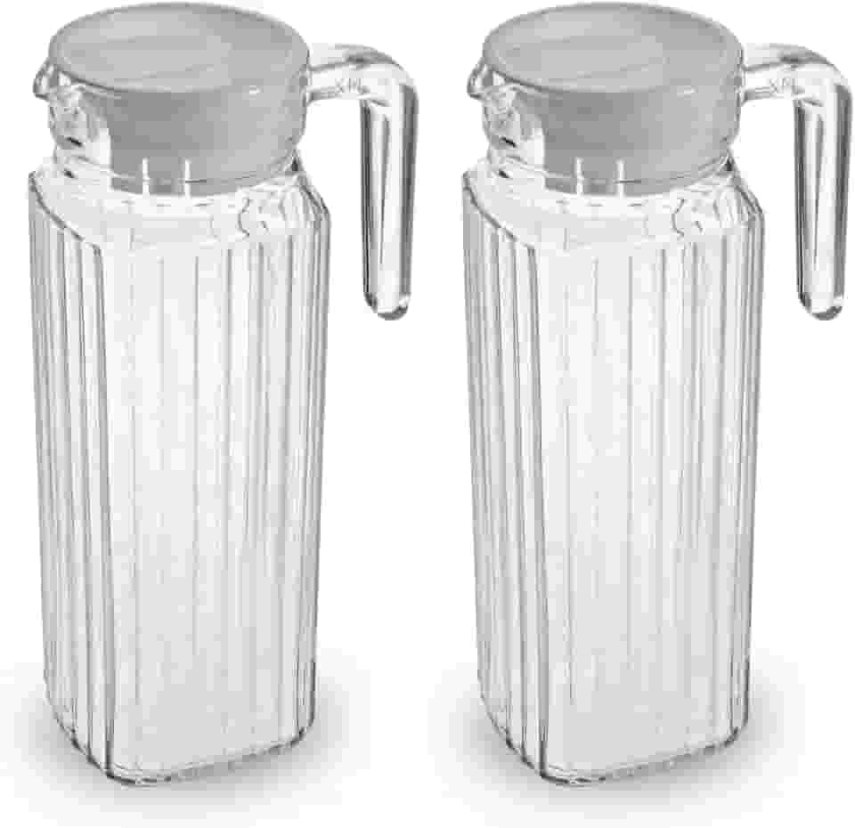 Conjunto De 2 Jarras De Vidro Com Tampa De 1 Litro Resistente Suco Agua Bebidas Casual Sofisticada Cozinha Cabe Na Porta Da Geladeira