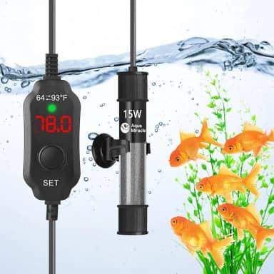 AquaMiralce Aquecedor de aquário de 15 W com tamanho compacto, aquecedor submersível de aquário com termostato digital de LED, aquecedor de peixe ajustável, aquecedor de tartaruga para tanques de 1 a