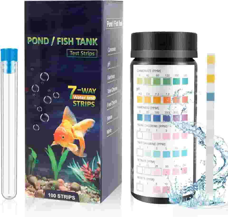 100 tiras de teste de aquário, kit de teste de aquário 7 em 1 com tubo de ensaio, tiras de teste de água de aquário de precisão rápida para dureza de pH da raiz de carbonato, nitrato de cloro