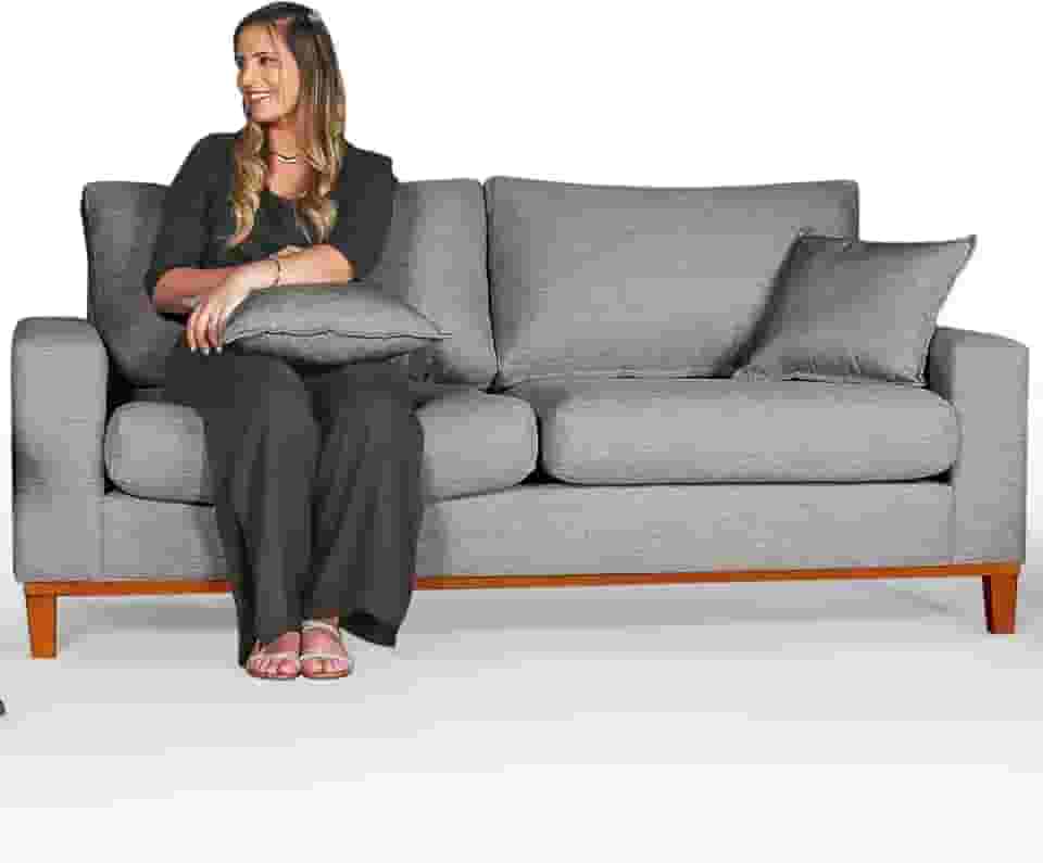 Sofá Living 3 lugares em Linho Essencial Estofados (Cinza, 3 Lugares)