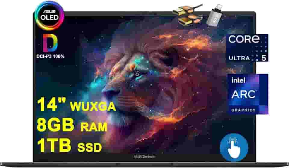 ASUS Zenbook 14 OLED Business AI PC Laptop 14 polegadas WUXGA OLED Touchscreen (550nits 100% DCI-P3 brilhante) Intel 14-core Ultra 5 125H 8GB RAM 1TB SSD retroiluminado Thunderbolt Harman/kardon Win11