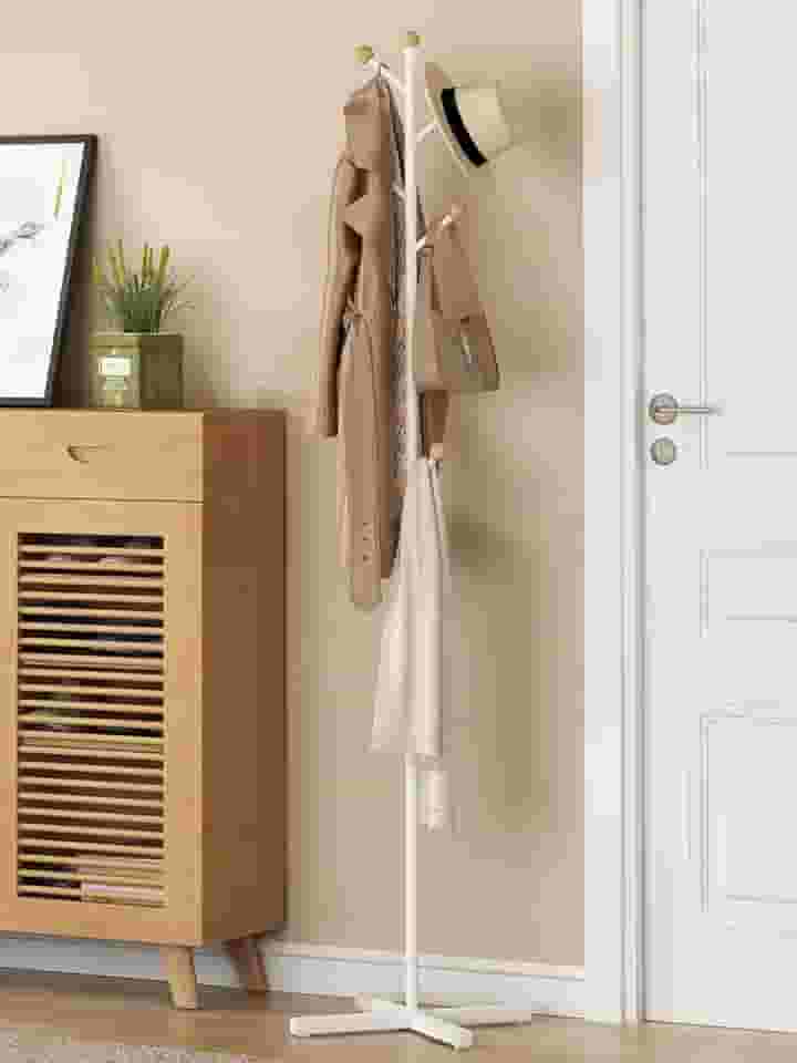 Cabideiro de Chão, Organizador de Roupas de Metal, Casacos, Bolsas, Chapéus, 9 Ganchos, Cabide de Entrada, Branco