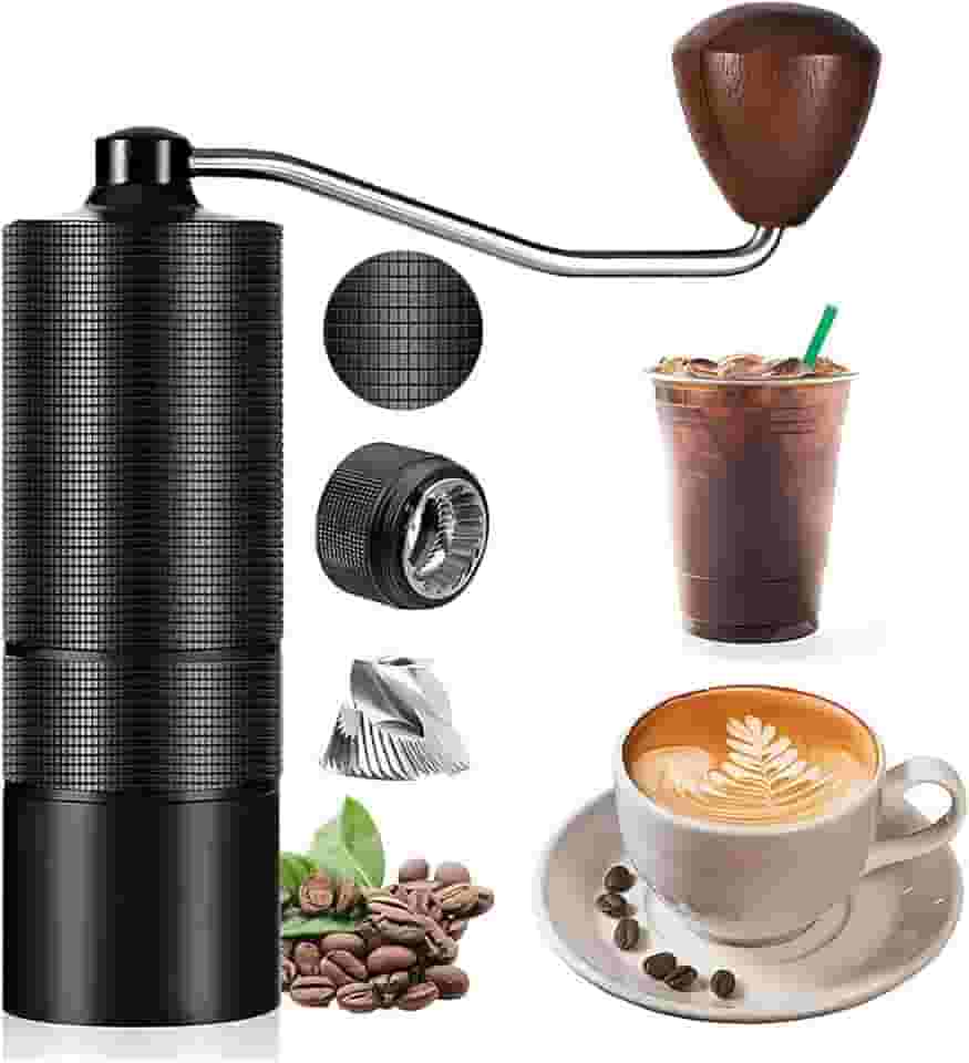 Moedor de Café Manual, com Mós Cônicas Ajustáveis para Moagem Grossa ou Fina, Ideal para Uso Doméstico, Viagens ou Acampamentos (Preta)
