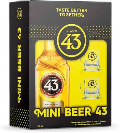 Kit Licor 43 Garrafa 700 ml + 2 Mini Canecas em Vidro