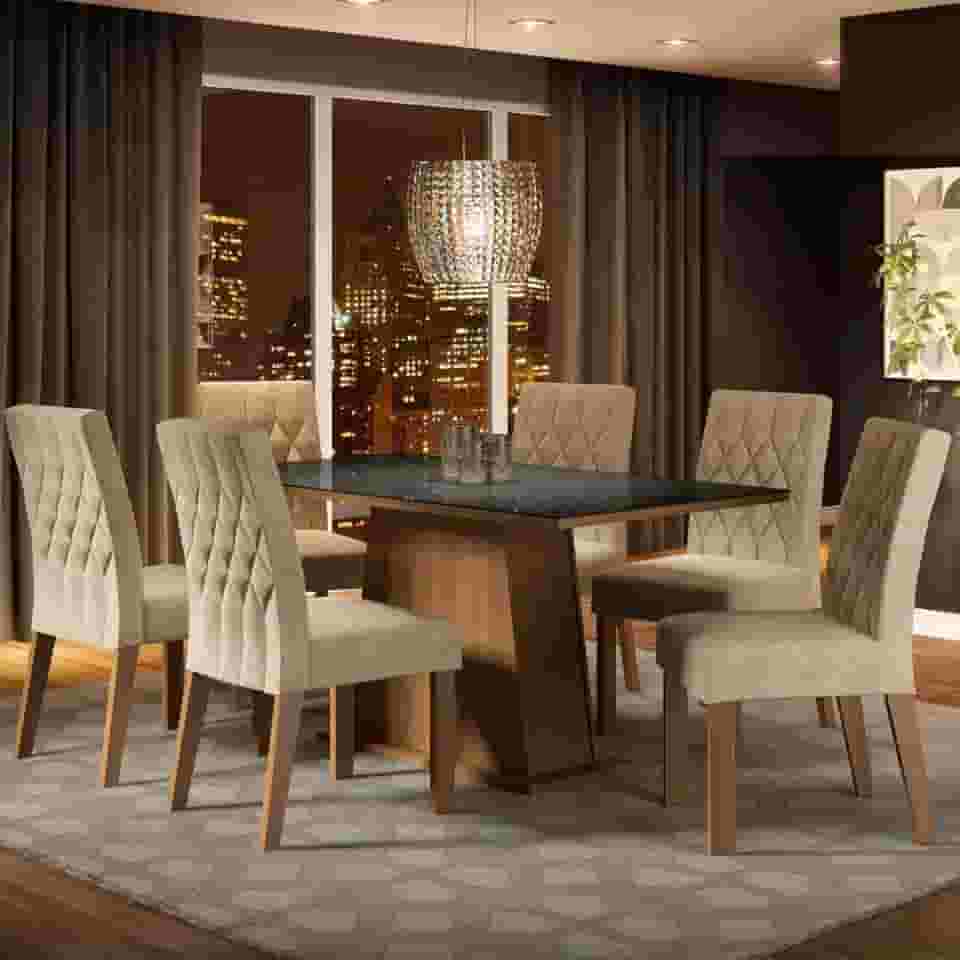 Conjunto Sala de Jantar Madesa Rafaela Mesa Tampo de Vidro com 6 Cadeiras - Rustic/Preto/Imperial