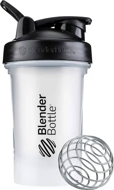 Garrafa coqueteleira clássica V2 para shakes de proteína e pré-treino, 590 ml, transparente/preto