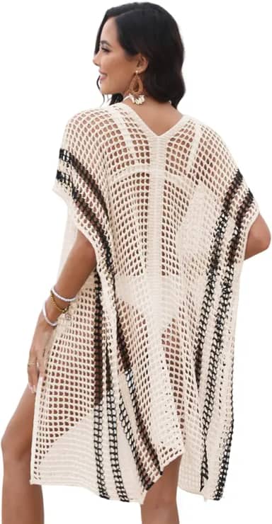 Saída de praia feminina de crochê de crochê, roupa de banho de férias para o verão