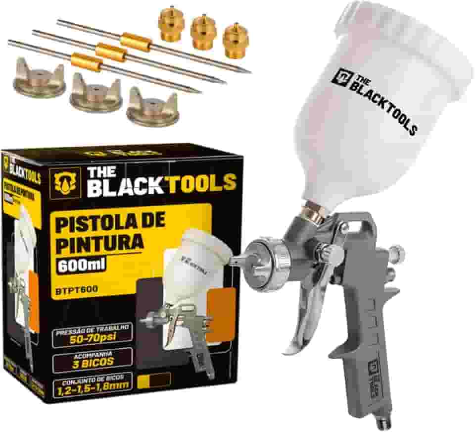 Pistola Pintura Gravidade 600ml 3 Bicos 1.2 1.5 1.8 Btpt600 Profissional The Black Tools