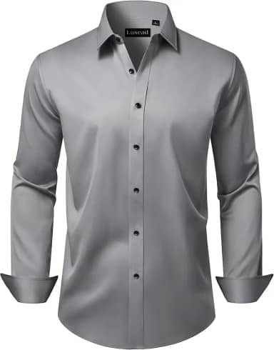 Camisa social masculina de manga comprida, elástica, sem rugas, para casamento, formal, negócios, com botões