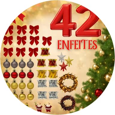 Kit 42 Enfeites Para Árvore Natal Decoração + Pisca e Ponteira (KIT 42 ENFEITES - 220V)