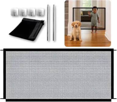 Tela de Proteção para Bebes e Pets, 110 x 73 cm, Malha de Poliéster Reforçada e Ventilada, Cercado para Cães e Gatos, com Fixadores Sem Furos