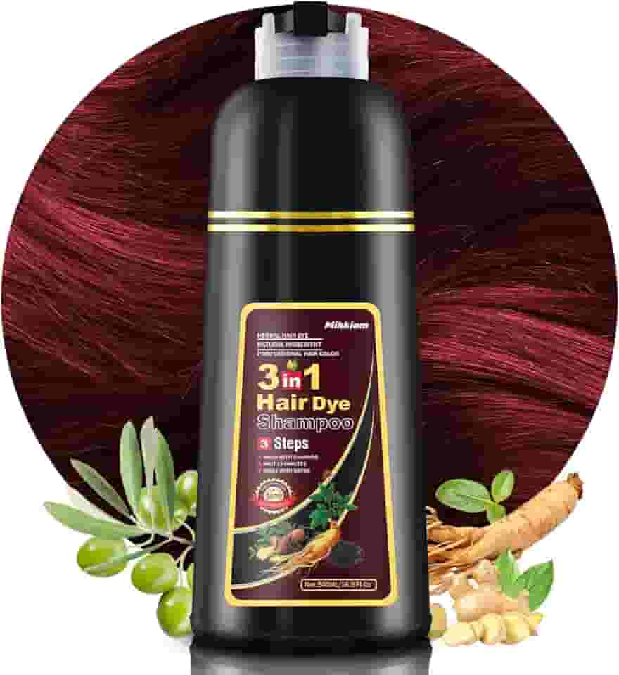 Xampu de tintura de cabelo vermelho vinho escuro 3 em 1 para mulheres e homens, xampu de cor de cabelo refrescante apenas 20 minutos - planta natural - Champu Para Pintar el Pelo