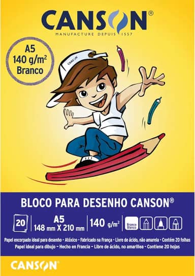 Bloco desenho branco A5 140g - com 20 folhas - Canson