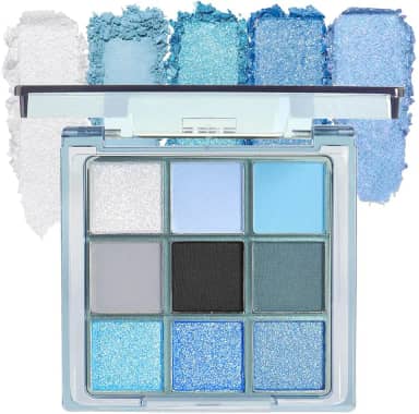 WanTuoluo Paleta de sombras azul claro, sombra azul com glitter fosco e brilhante para maquiagem dos olhos, paleta de sombras de ojos em pó branco e cinza preto e verde altamente pigmentado, sem