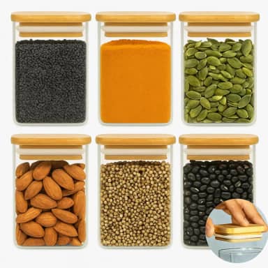 Conjunto 6 Potes Herméticos Com tampa De Bambu Premium 250ml 8,5x6cm