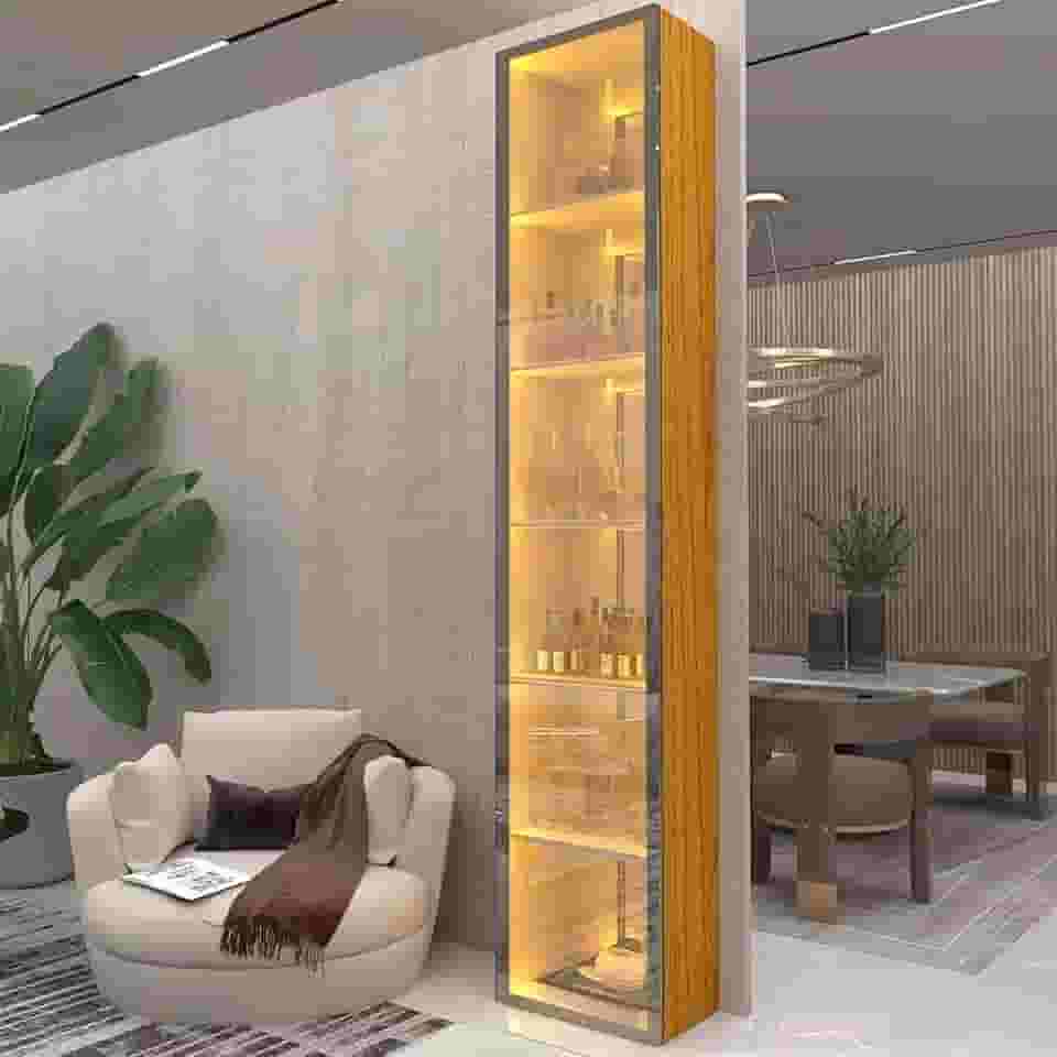 Cristaleira 1 Porta Reflecta com Fita Led com Espelho Luminare 100% Mdf Naturale