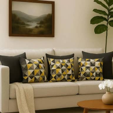 Kit 6 Capas De Almofadas Estampadas Com Zíper 45 X 45 Cm Decoração Luxo (Geométrica Amarela)