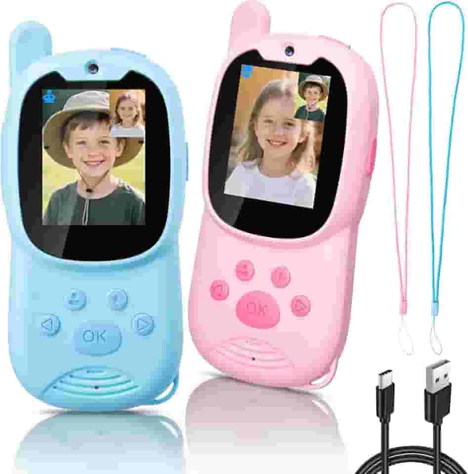Walkie Talkies de vídeo para crianças com câmera, pacote com 2 walkie-talkie infantis recarregáveis com chamada de vídeo e trocador de voz, vídeo porteiro de longo alcance para ambientes internos e