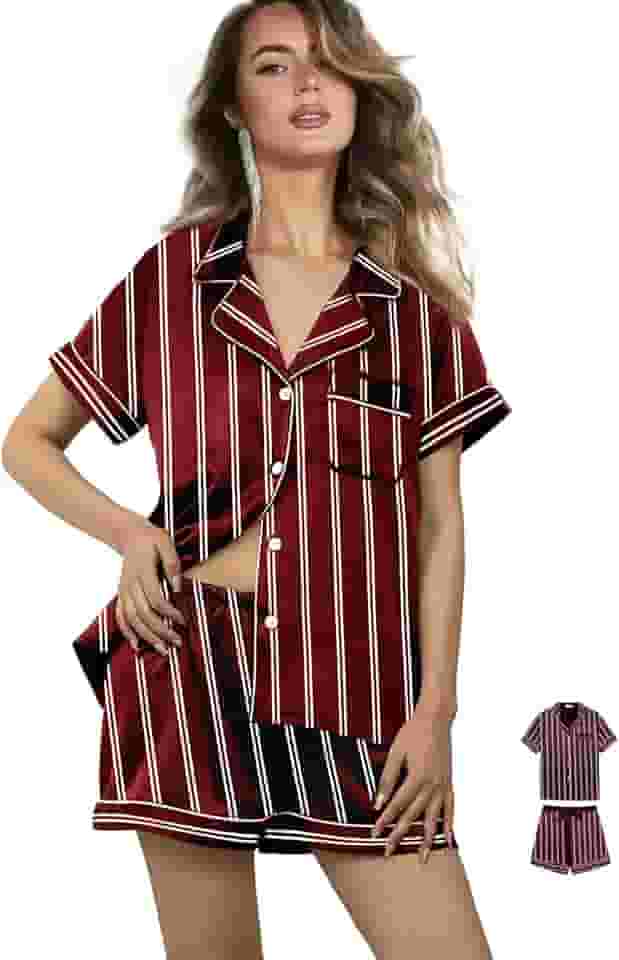 Conjunto de pijama feminino de cetim de seda 3 peças PP-2GG pijama sedoso listrado, conjunto de pijama de noiva com cachecol