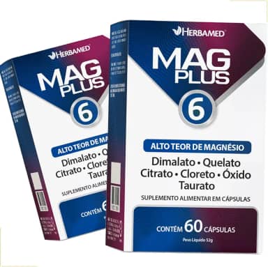 Kit 02 MagPlus 6 Herbamed 60 Cápsulas – 6 Fontes de Magnésio (Quelato, Dimalato, Citrato, Cloreto, Taurato e Óxido) para Absorção, Energia e Relaxamento