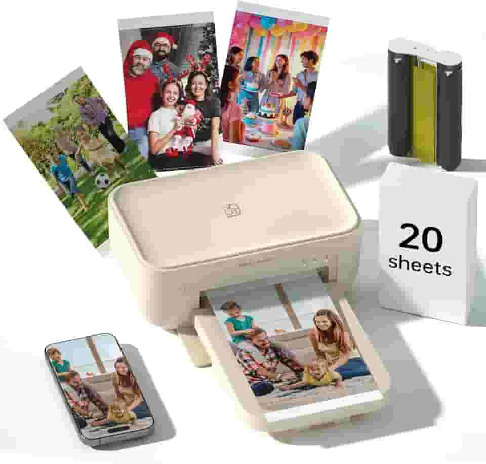 HPRT Impressora fotográfica para iPhone/Android – impressões de qualidade de estúdio 10 x 15 anos 60 | Impressora portátil de sublimação de tinta com 20 folhas e 1 fita | para casa, viagem e presentes