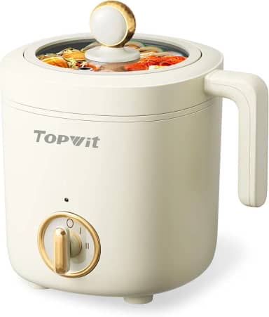 TopWit Topwit Hot Pot Panela Elétrica Para Cozinhar, Panela De Ramen 1,2L, Panela De Macarrão Portátil Antiaderente Para Massas, Sopas, Bifes, Aveia, Itens Essenciais Para Dormitórios Universitários