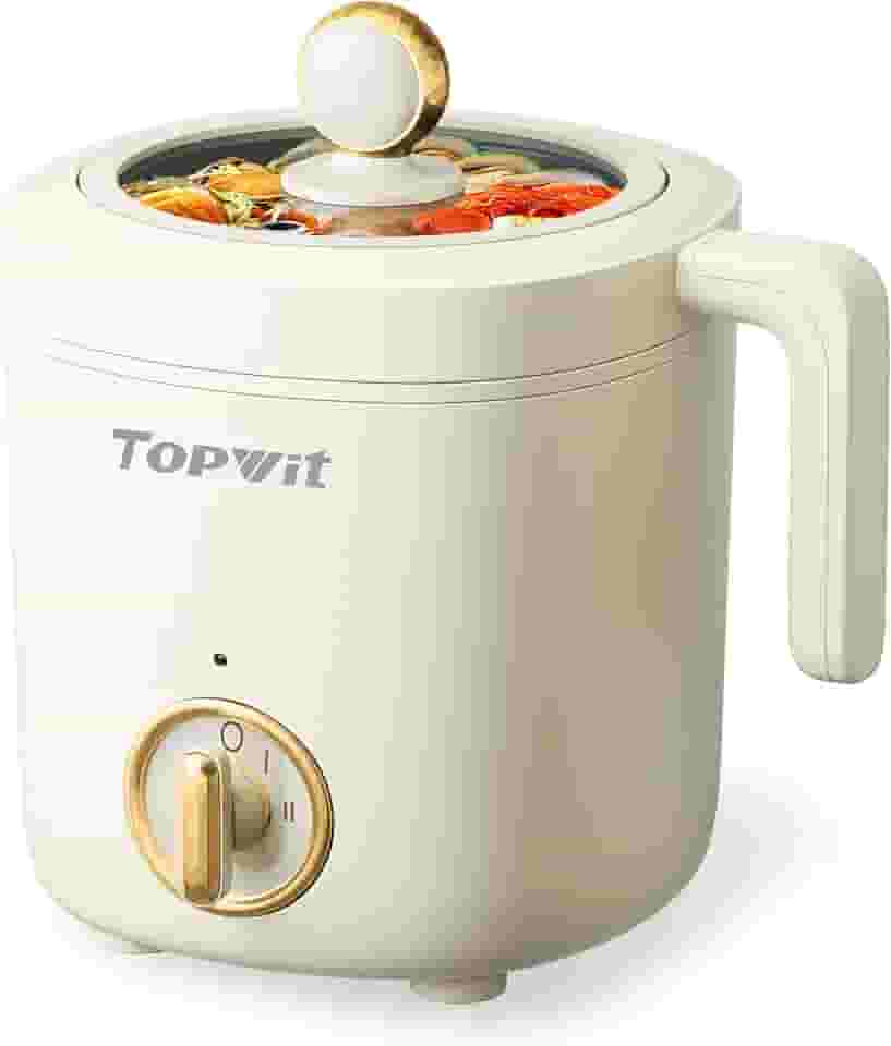 TopWit Topwit Hot Pot Panela Elétrica Para Cozinhar, Panela De Ramen 1,2L, Panela De Macarrão Portátil Antiaderente Para Massas, Sopas, Bifes, Aveia, Itens Essenciais Para Dormitórios Universitários