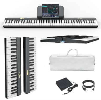 AiJoy Teclado de piano dividido de 88 teclas com conexão magnética, piano elétrico destacável ASP-10M para iniciantes, piano digital portátil para viagens com teclas sensíveis, suporte MIDI, bolsa de