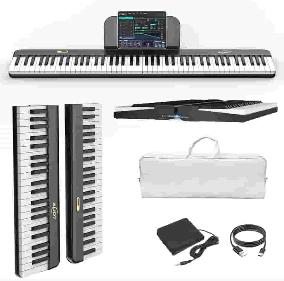 AiJoy Teclado de piano dividido de 88 teclas com conexão magnética, piano elétrico destacável ASP-10M para iniciantes, piano digital portátil para viagens com teclas sensíveis, suporte MIDI, bolsa de
