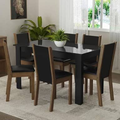 Conjunto Sala de Jantar Mesa Tampo de Vidro 6 Cadeiras Heloísa Madesa