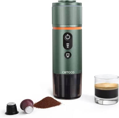 COTGCO Máquina de café expresso portátil: Máquina elétrica de expresso de viagem pequena de 12 V - autoaquecimento 8 xícaras alimentada por bateria compatível com cápsula Nespresso