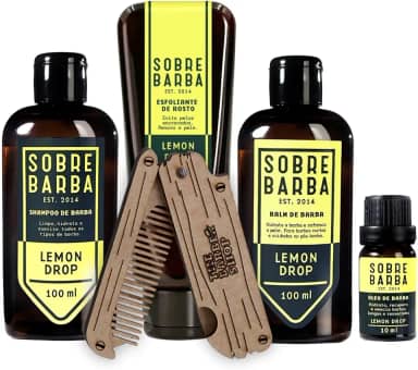 Kit Para Barba Sobrebarba Lemon Drop - Shampoo + Balm + Óleo + Esfoliante + Pente