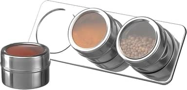 Porta Condimento Inox Magnético – 3 Potes com Imã, Suporte para Temperos, Lavável na Lava-Louças, Vedação Anti-Vazamento, Organizador de Cozinha Prático e Elegante